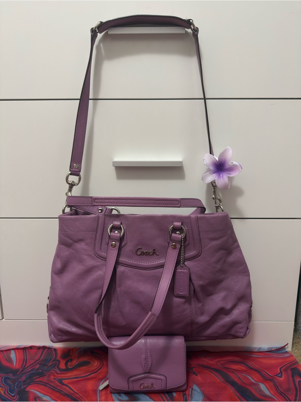 Vintage Y2K Coach Ashley Lavender Leather Satchel & Matching Wallet Bundle Set